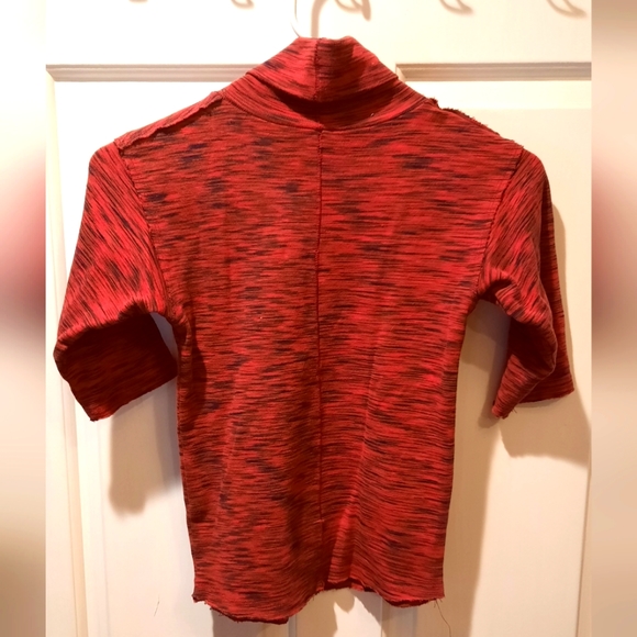 Free People Shirt XS Red Marled Turtleneck Stretch Casual Fitted Preppy - Picture 6 of 11